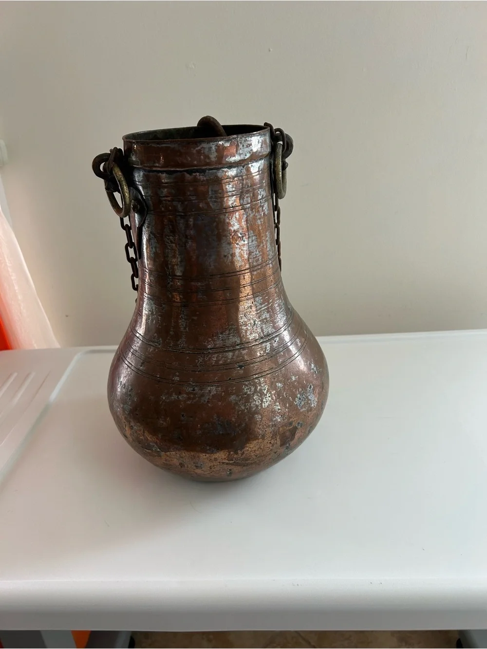 Vintage Turkish Copper-Tone Hangin Decorative Pitcher with Hanging Hook